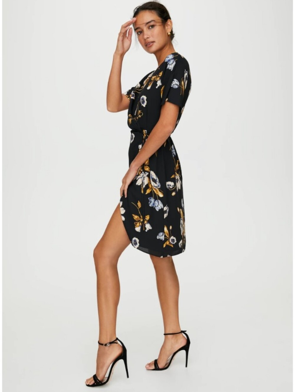 Aritzia Wallace Black Dress Floral Wrap Lightweight V Neck 2XS XXS